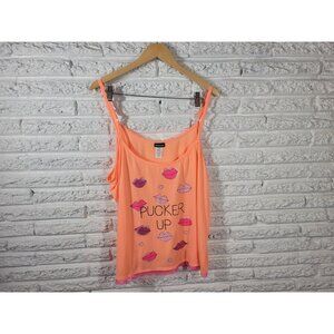 Joe Boxer Womens Top 3X Pajama Cami Pucker Up Lips Orange Poly Blend ORA8E